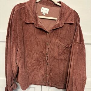 American Eagle Women's Cropped Corduroy Shirt - Rose